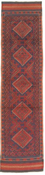 Bordered  Tribal Blue Runner rug 8-ft-runner Afghan Hand-knotted 326228