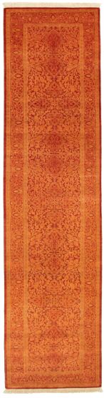 Bordered  Traditional Brown Runner rug 12-ft-runner Pakistani Hand-knotted 336357