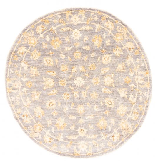 Bordered  Traditional Grey Area rug Round Pakistani Hand-knotted 380012