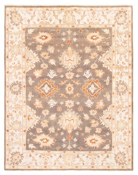Bordered  Traditional Grey Area rug 9x12 Indian Hand-knotted 369624