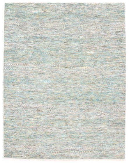 Transitional Green Area rug 6x9 Indian Hand-knotted 377077