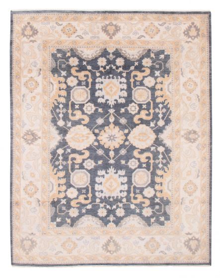 Bordered  Traditional Grey Area rug 9x12 Indian Hand-knotted 377636