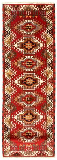 Bordered  Traditional Red Runner rug 8-ft-runner Indian Hand-knotted 347347