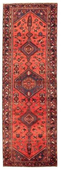 Bordered  Tribal Red Runner rug 10-ft-runner Persian Hand-knotted 352623