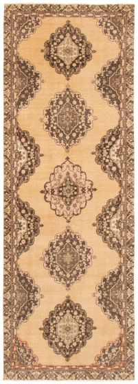 Bordered  Vintage Yellow Runner rug 13-ft-runner Turkish Hand-knotted 359034
