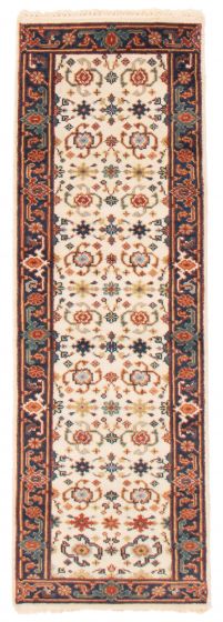 Bordered  Traditional Ivory Runner rug 8-ft-runner Indian Hand-knotted 369971