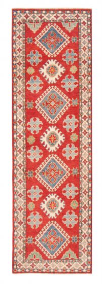 Bordered  Geometric Red Runner rug 9-ft-runner Afghan Hand-knotted 379895