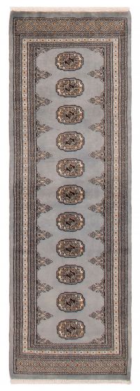 Bordered  Traditional Grey Runner rug 6-ft-runner Pakistani Hand-knotted 390155