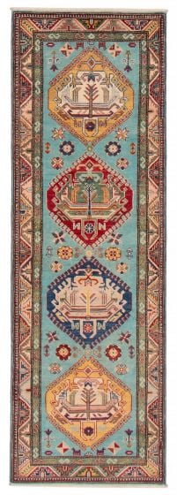 Bordered  Transitional Blue Runner rug 8-ft-runner Afghan Hand-knotted 392765