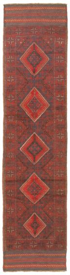Bordered  Tribal Red Runner rug 9-ft-runner Afghan Hand-knotted 343027