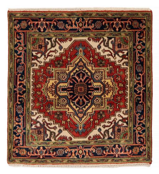 Bordered  Traditional Red Area rug Square Indian Hand-knotted 376105