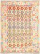 Bordered  Geometric Ivory Area rug Unique Turkish Flat-weave 317551
