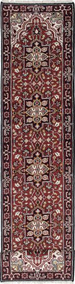 Geometric  Traditional Red Runner rug 16-ft-runner Indian Hand-knotted 219364