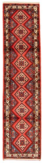 Bordered  Traditional Red Runner rug 10-ft-runner Persian Hand-knotted 323799
