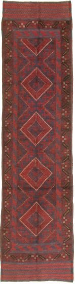 Bordered  Tribal Red Runner rug 9-ft-runner Afghan Hand-knotted 326276