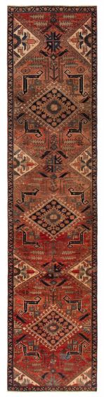 Geometric  Traditional Red Runner rug 12-ft-runner Turkish Hand-knotted 393247