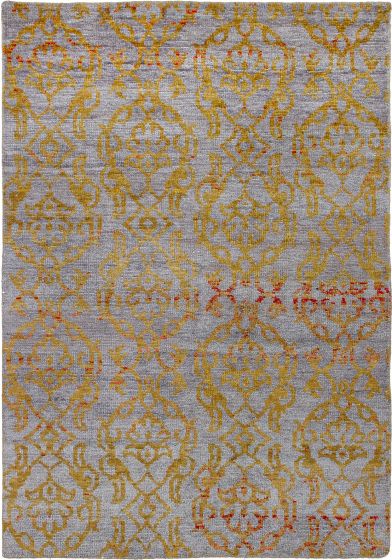 Casual  Contemporary Grey Area rug 4x6 Indian Hand-knotted 271646