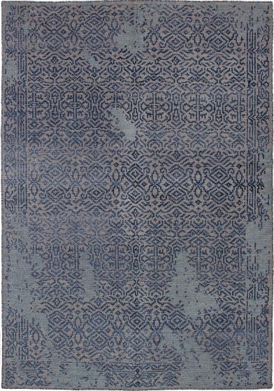 Casual  Contemporary Blue Area rug 4x6 Indian Hand-knotted 272089