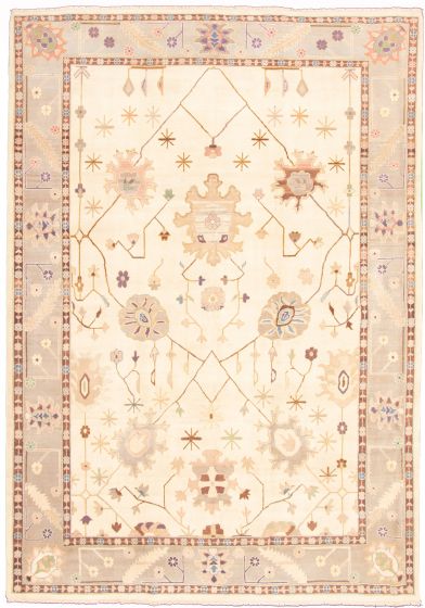 Bordered  Traditional Ivory Area rug 9x12 Turkish Hand-knotted 326092