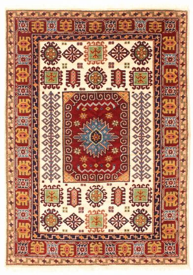 Bordered  Traditional Ivory Area rug 5x8 Indian Hand-knotted 348563