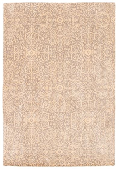Casual  Transitional Ivory Area rug 5x8 Indian Hand-knotted 350359