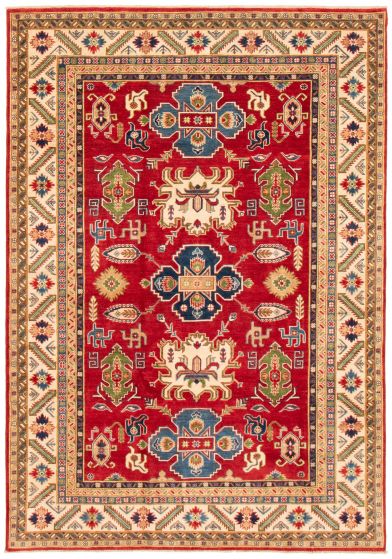 Bordered  Traditional Red Area rug 6x9 Afghan Hand-knotted 361357