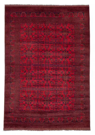 Bordered  Traditional Red Area rug 6x9 Afghan Hand-knotted 377969