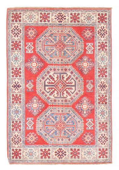 Bordered  Geometric Red Area rug 3x5 Afghan Hand-knotted 381876