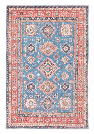 Bordered  Geometric Blue Area rug 6x9 Afghan Hand-knotted 381994