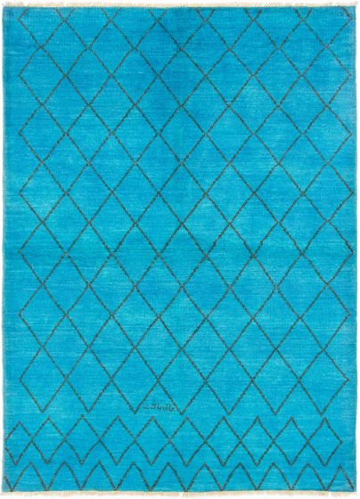 Casual  Transitional Blue Area rug 5x8 Indian Hand-knotted 286765