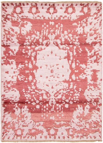Casual  Transitional Red Area rug 5x8 Indian Hand-knotted 308086