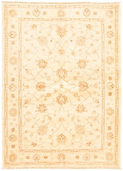 Bordered  Traditional Ivory Area rug 5x8 Afghan Hand-knotted 318246