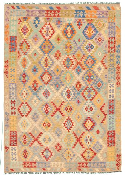 Bordered  Geometric Brown Area rug 6x9 Turkish Flat-weave 329517