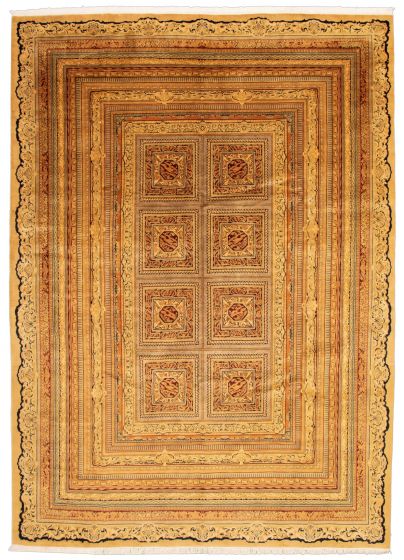 Bordered  Traditional Brown Area rug 10x14 Pakistani Hand-knotted 338366