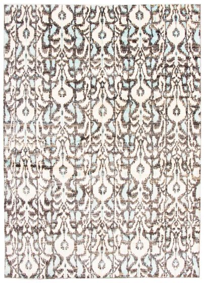 Casual  Contemporary Ivory Area rug 10x14 Indian Hand-knotted 338610