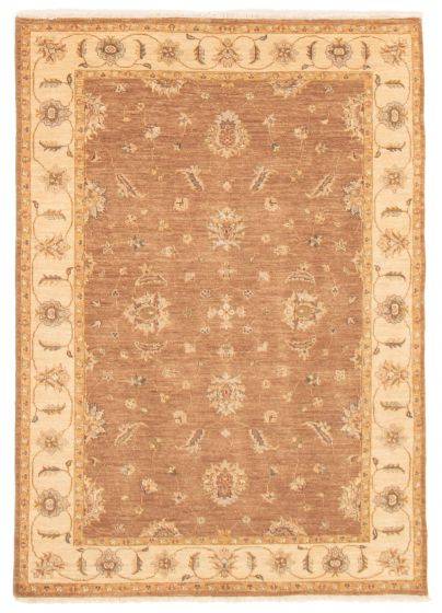 Bordered  Traditional Brown Area rug 4x6 Indian Hand-knotted 356490