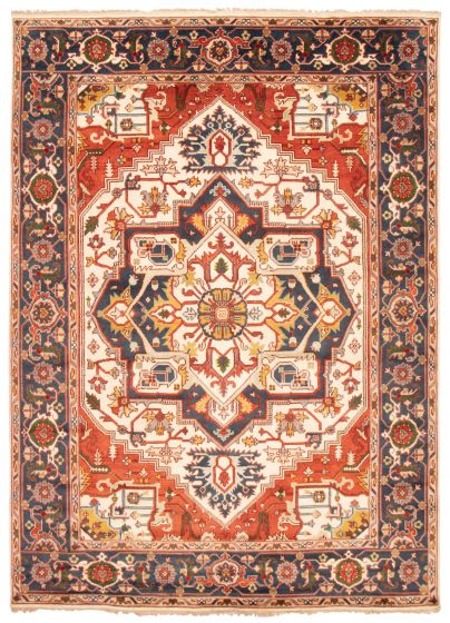 Bordered  Traditional Ivory Area rug Unique Indian Hand-knotted 370593