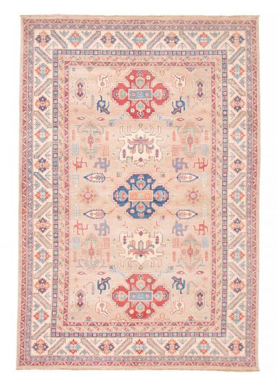 Bordered  Geometric Brown Area rug 6x9 Afghan Hand-knotted 381839