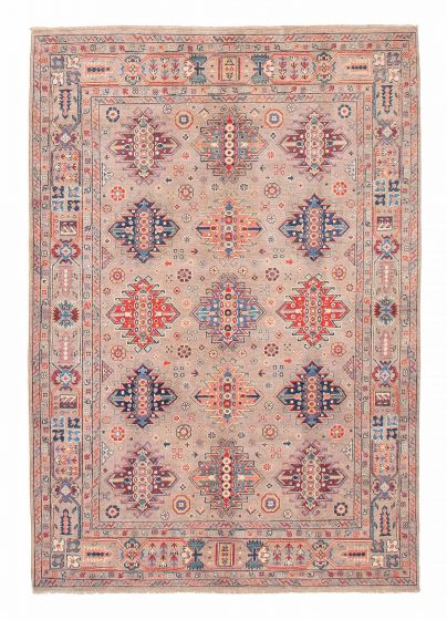 Bordered  Geometric Grey Area rug 5x8 Afghan Hand-knotted 382033