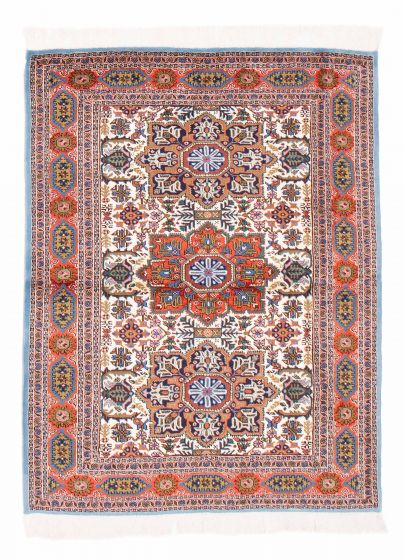 Bordered  Traditional Ivory Area rug 4x6 Persian Hand-knotted 382277