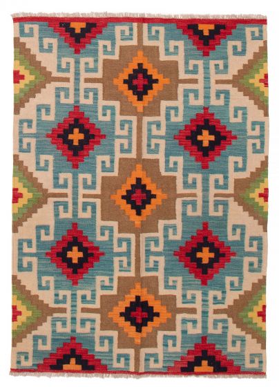 Flat-weaves & Kilims  Geometric Green Area rug 4x6 Turkish Flat-Weave 387673