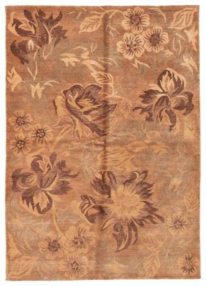 Floral  Transitional Brown Area rug 5x8 Nepal Hand-knotted 374359