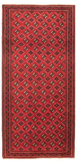 Bordered  Tribal Red Runner rug 9-ft-runner Turkish Hand-knotted 318051