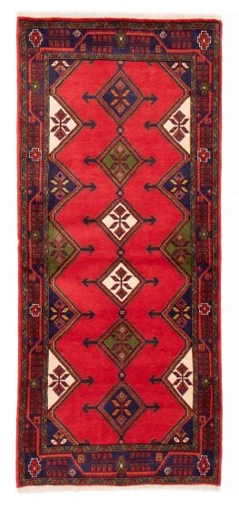 Bordered  Geometric Red Runner rug 7-ft-runner Persian Hand-knotted 383848
