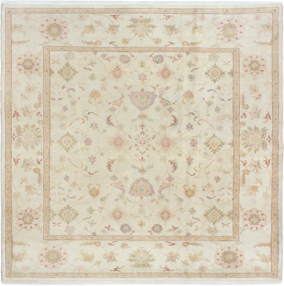 Bordered  Traditional Ivory Area rug Square Turkish Hand-knotted 280757