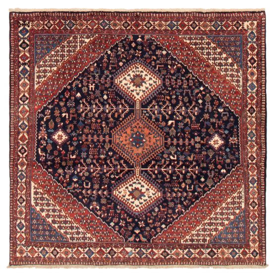 Bordered  Traditional Blue Area rug Square Persian Hand-knotted 373176