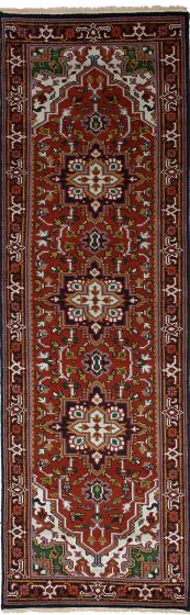 Geometric  Traditional Red Runner rug 10-ft-runner Indian Hand-knotted 243564