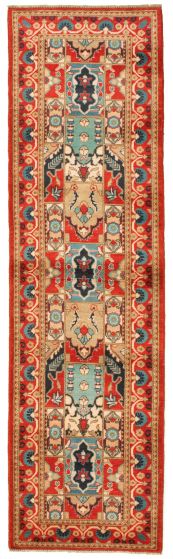 Bordered  Tribal Red Runner rug 10-ft-runner Afghan Hand-knotted 329507