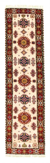 Bordered  Traditional Ivory Runner rug 10-ft-runner Indian Hand-knotted 347422
