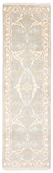 Bordered  Traditional Grey Runner rug 8-ft-runner Indian Hand-knotted 377367